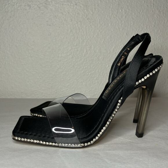 NIB Good American Shoes Womens Size 4 Black Sling back Heel Crystal Crush square - Picture 4 of 10